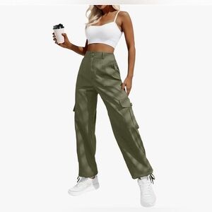 🧎🏻‍♀️‍➡️NWT-Lepunuo women's high-waisted, baggy, army green cargo pants